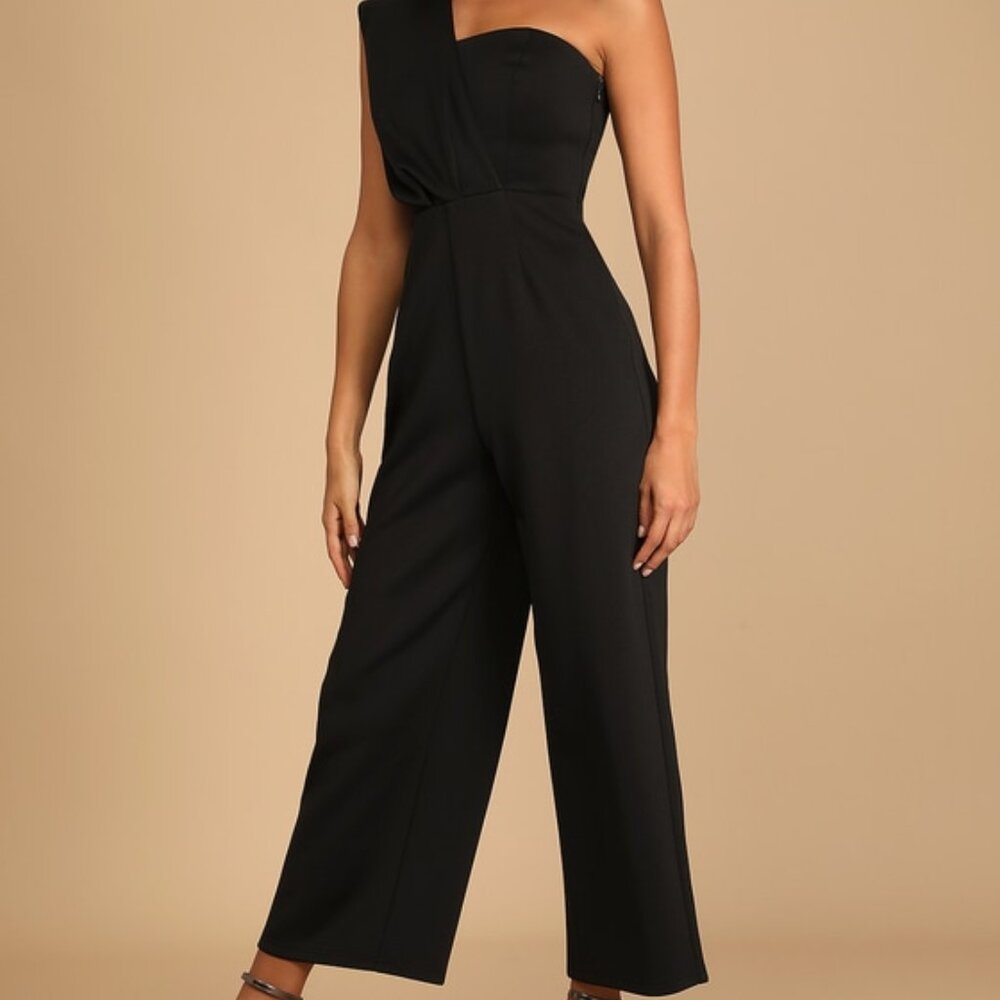 Lulus Chic Romance Black One-shoulder Wide-leg Jumpsuit - Size M - NWT
